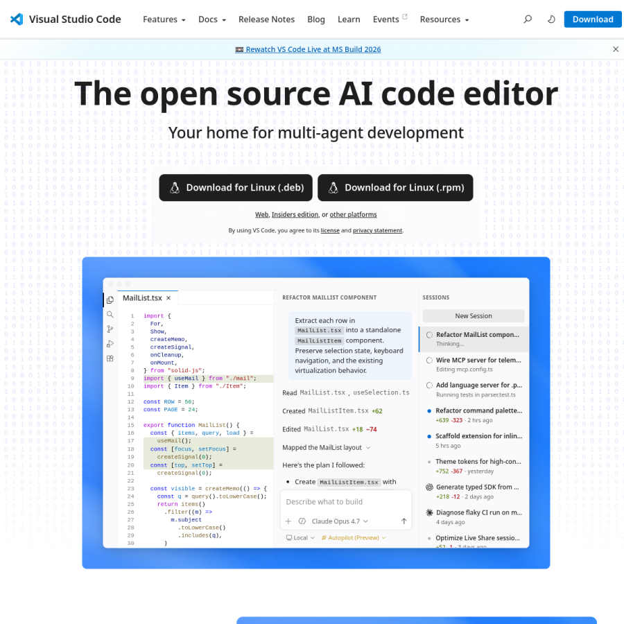 code.visualstudio.com homepage screenshot