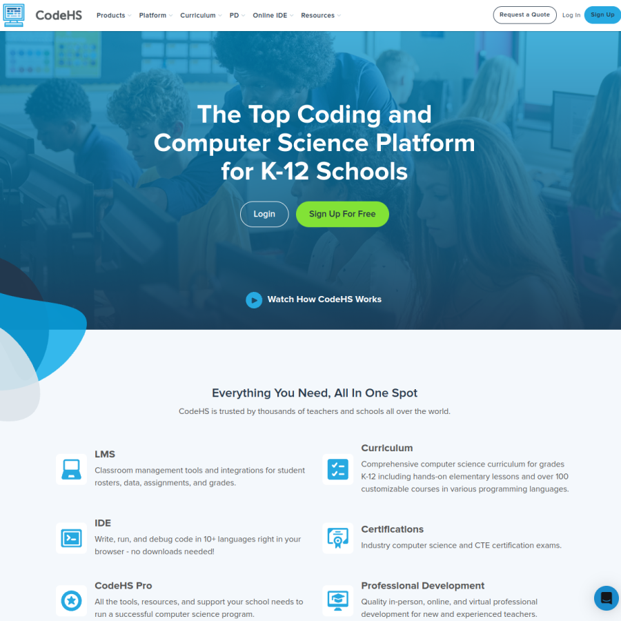 codehs.com homepage screenshot