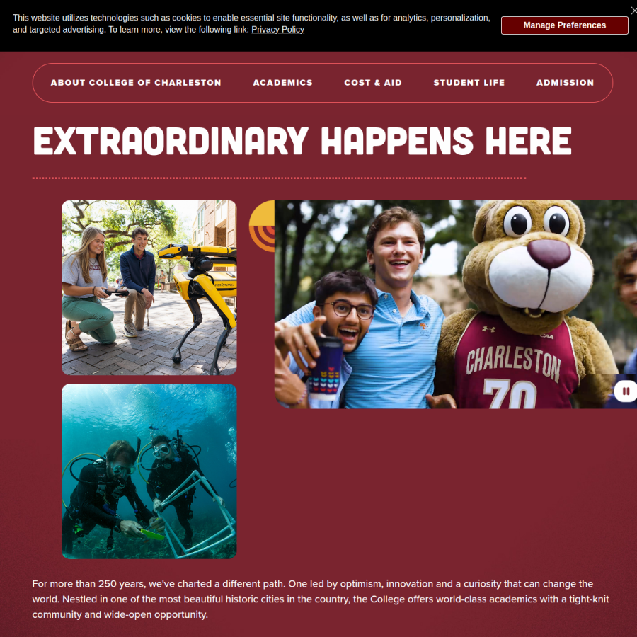 cofc.edu homepage screenshot