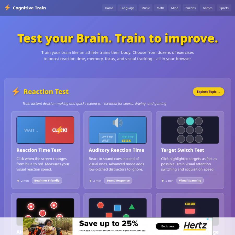 cognitivetrain.com homepage screenshot