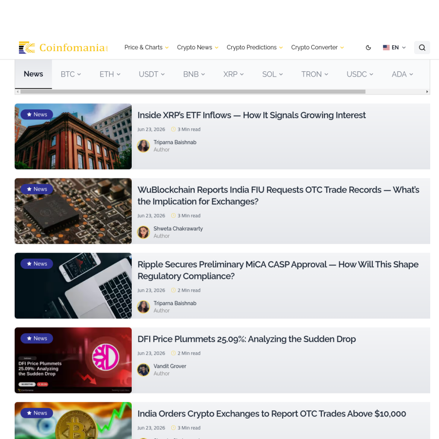 coinfomania.com homepage screenshot