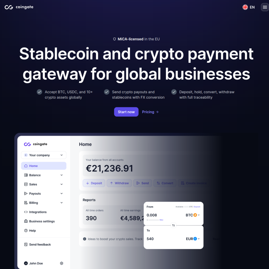 coingate.com homepage screenshot