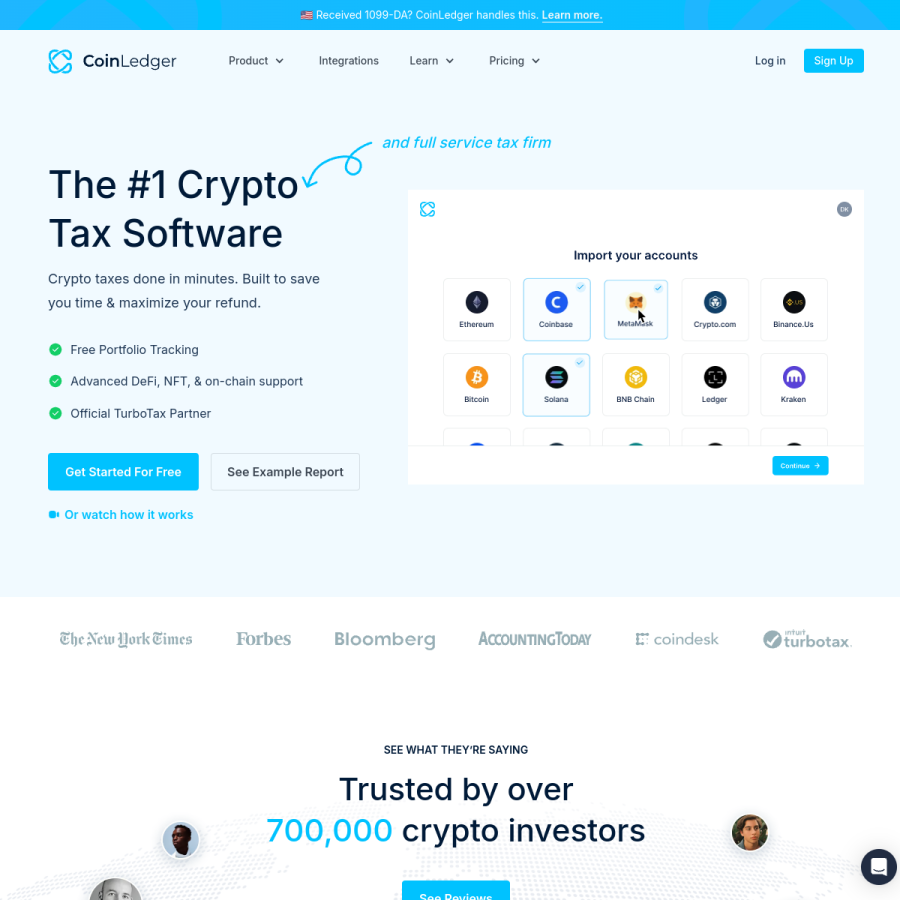 coinledger.io homepage screenshot