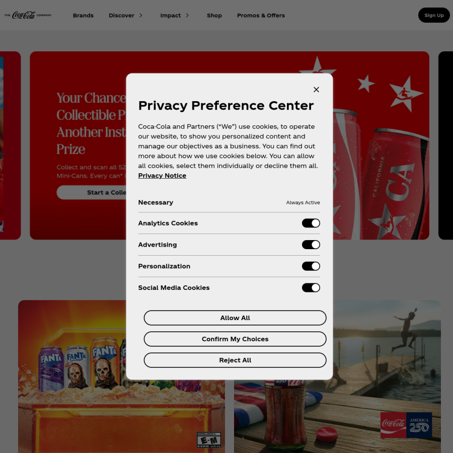 coke.com homepage screenshot