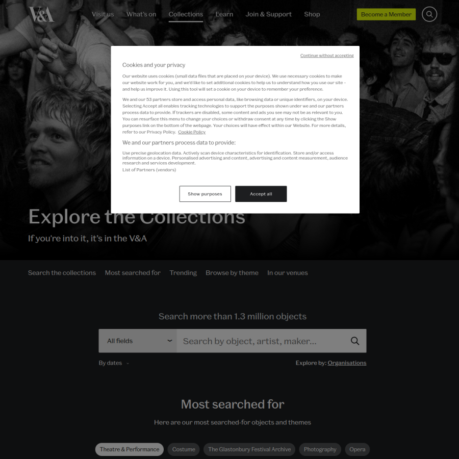 collections.vam.ac.uk homepage screenshot