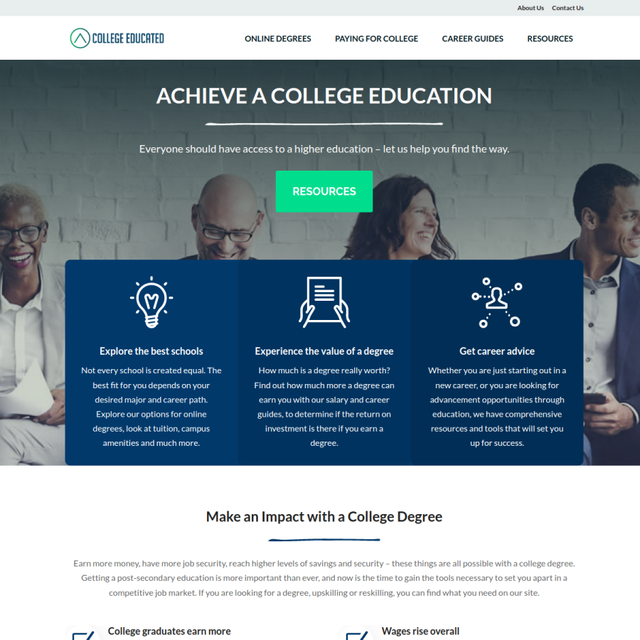collegeeducated.com homepage screenshot