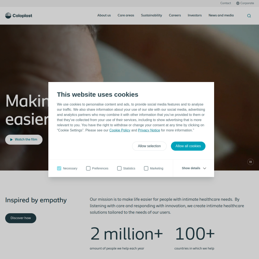 coloplast.com homepage screenshot