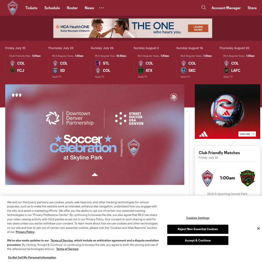 coloradorapids.com homepage screenshot