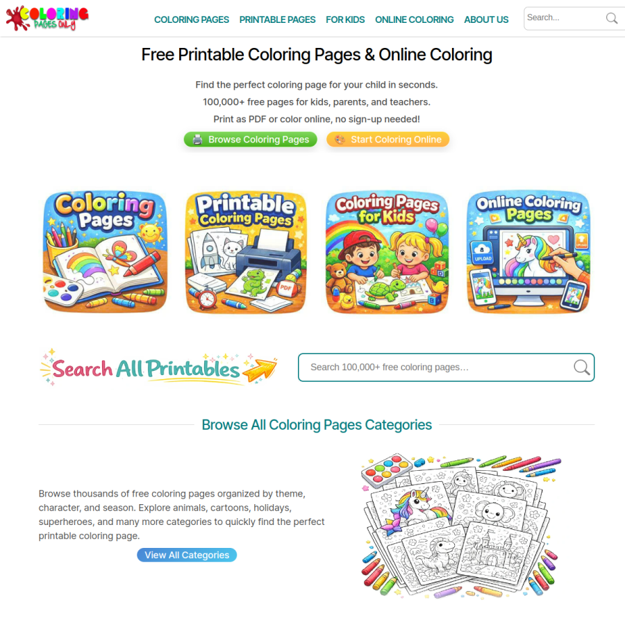 coloringpagesonly.com homepage screenshot