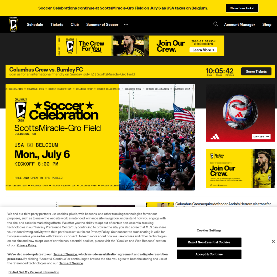 columbuscrew.com homepage screenshot