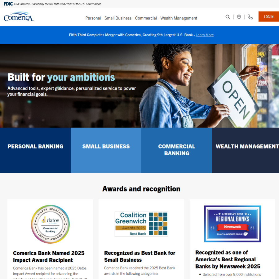 comerica.com homepage screenshot