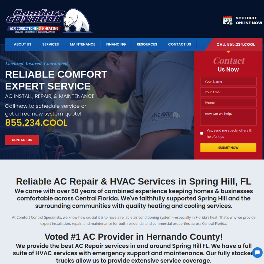 comfortcontrolspecialists.com homepage screenshot
