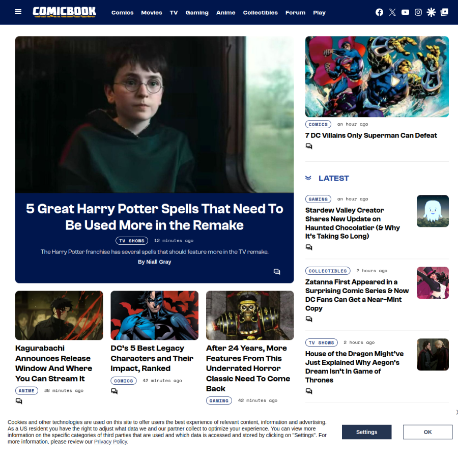 comicbook.com homepage screenshot