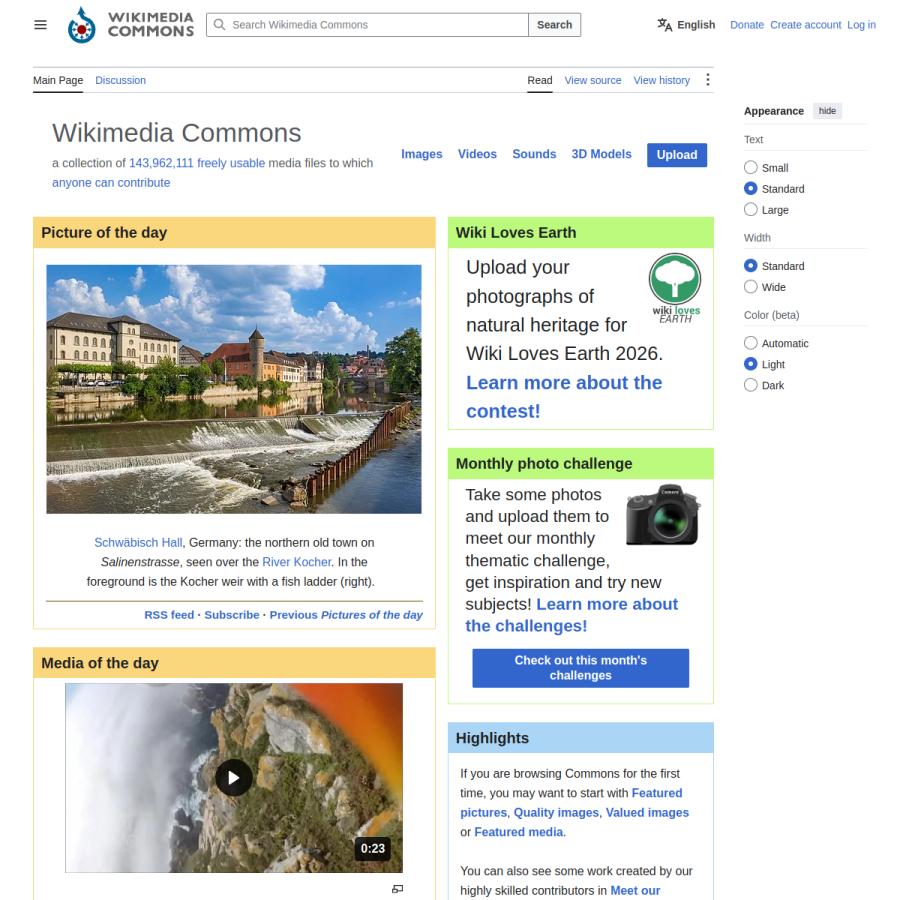 commons.wikimedia.org homepage screenshot