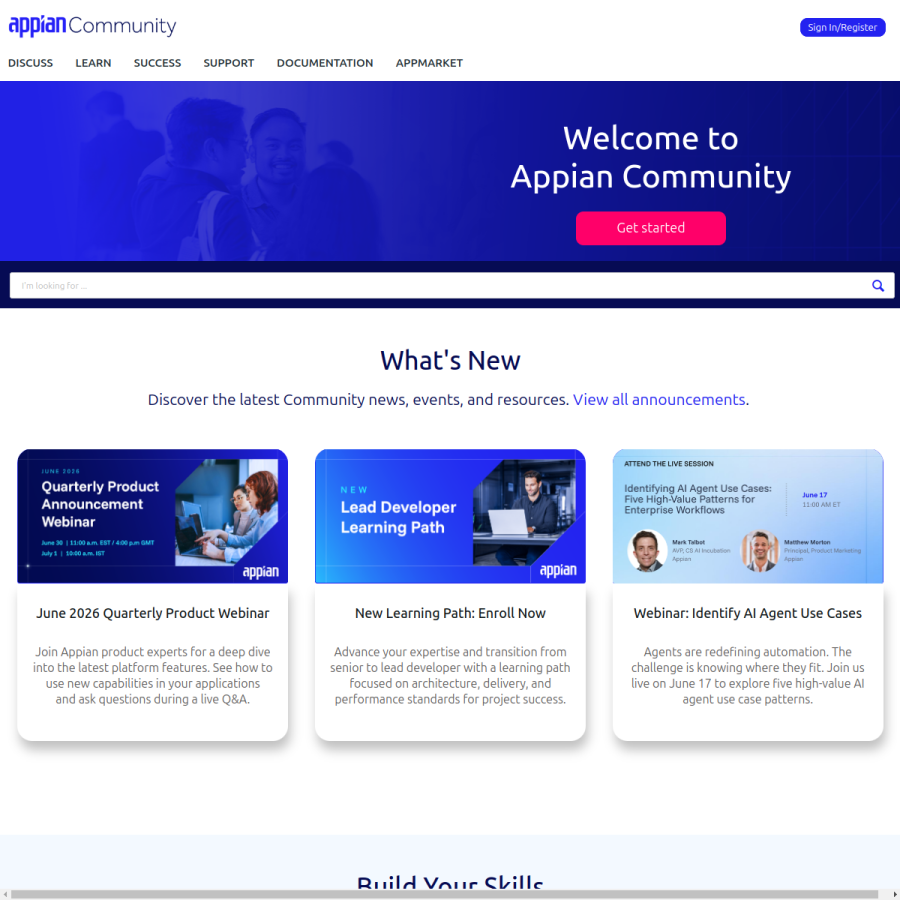 community.appian.com homepage screenshot