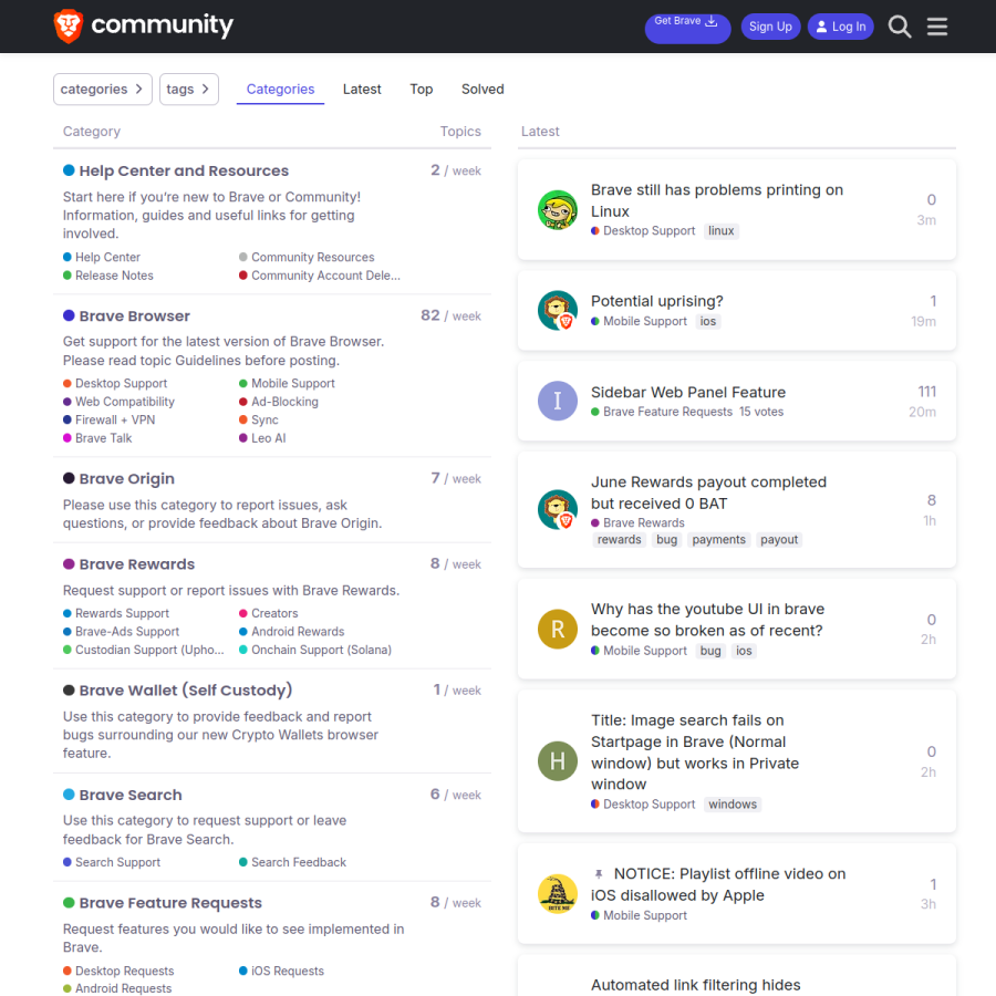 community.brave.app homepage screenshot