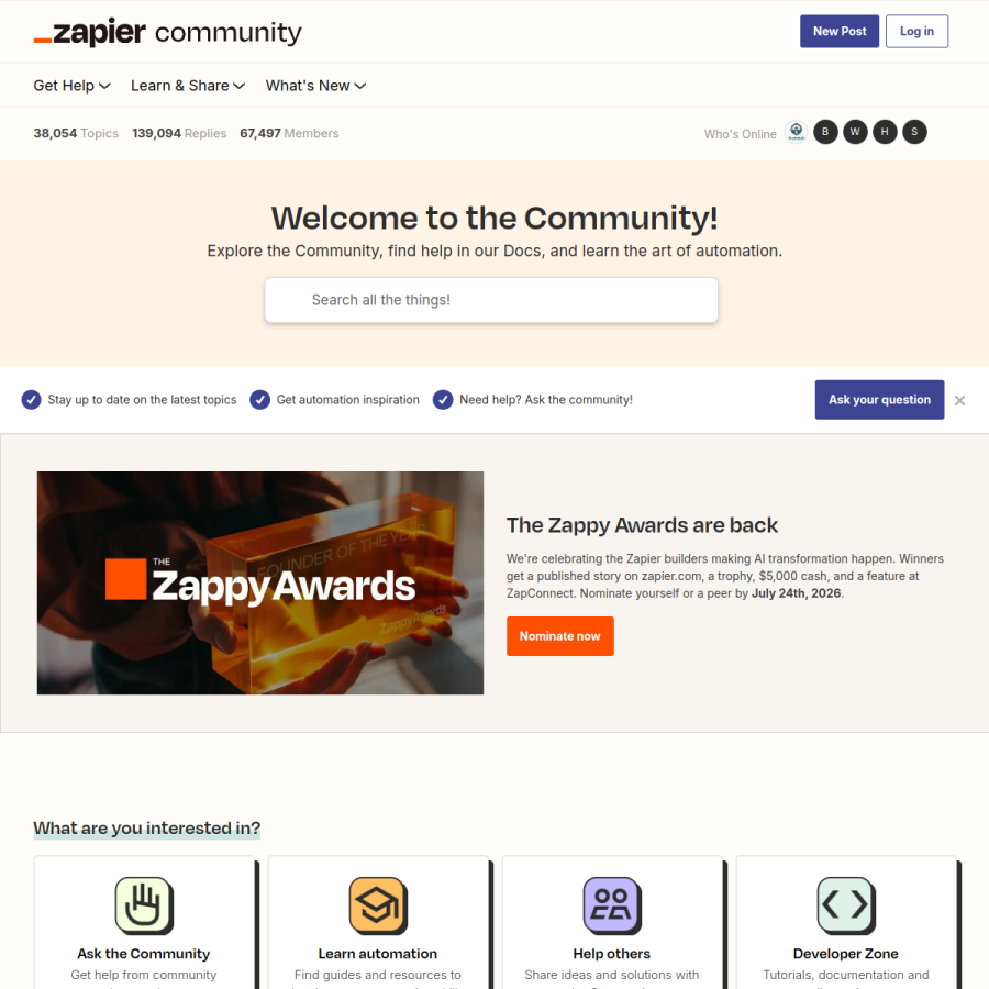 community.zapier.com homepage screenshot