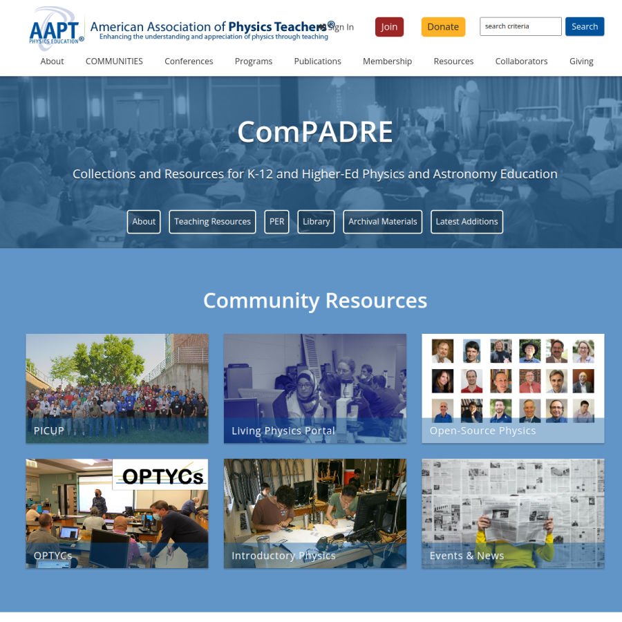 compadre.org homepage screenshot