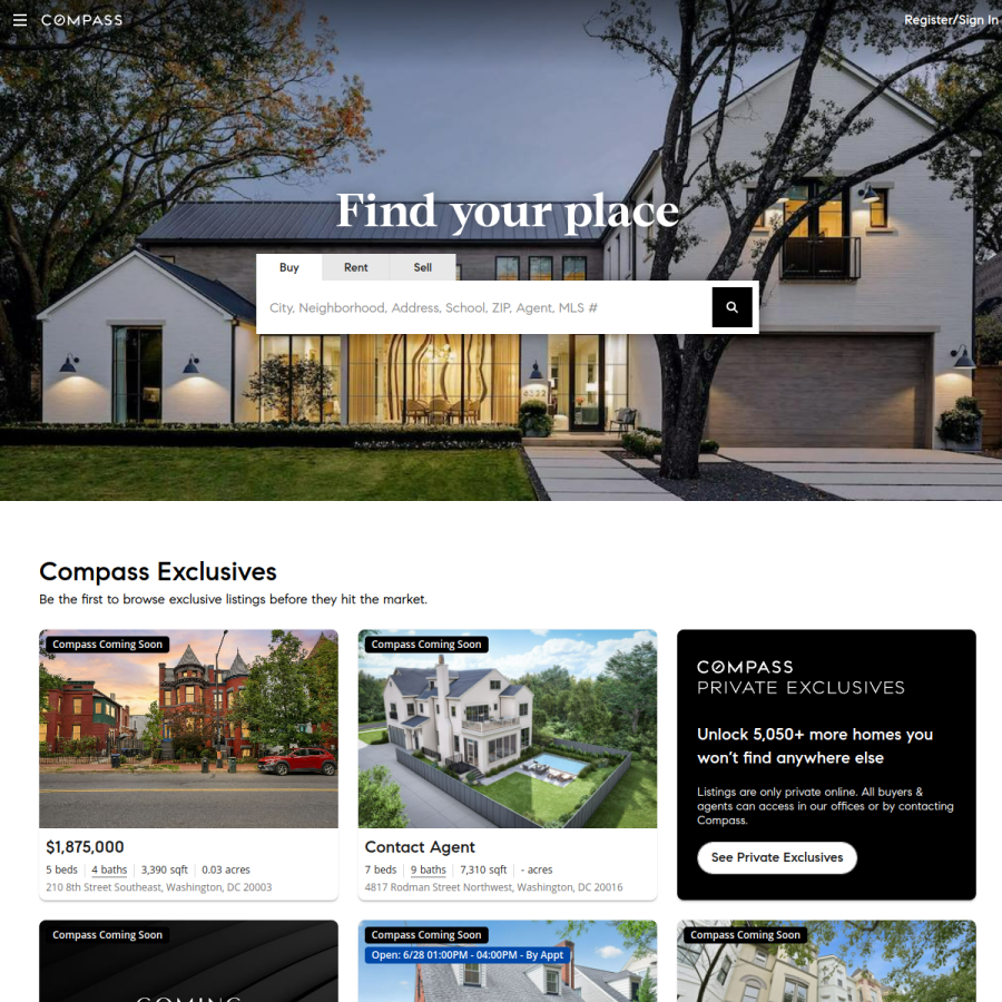 compass.com homepage screenshot