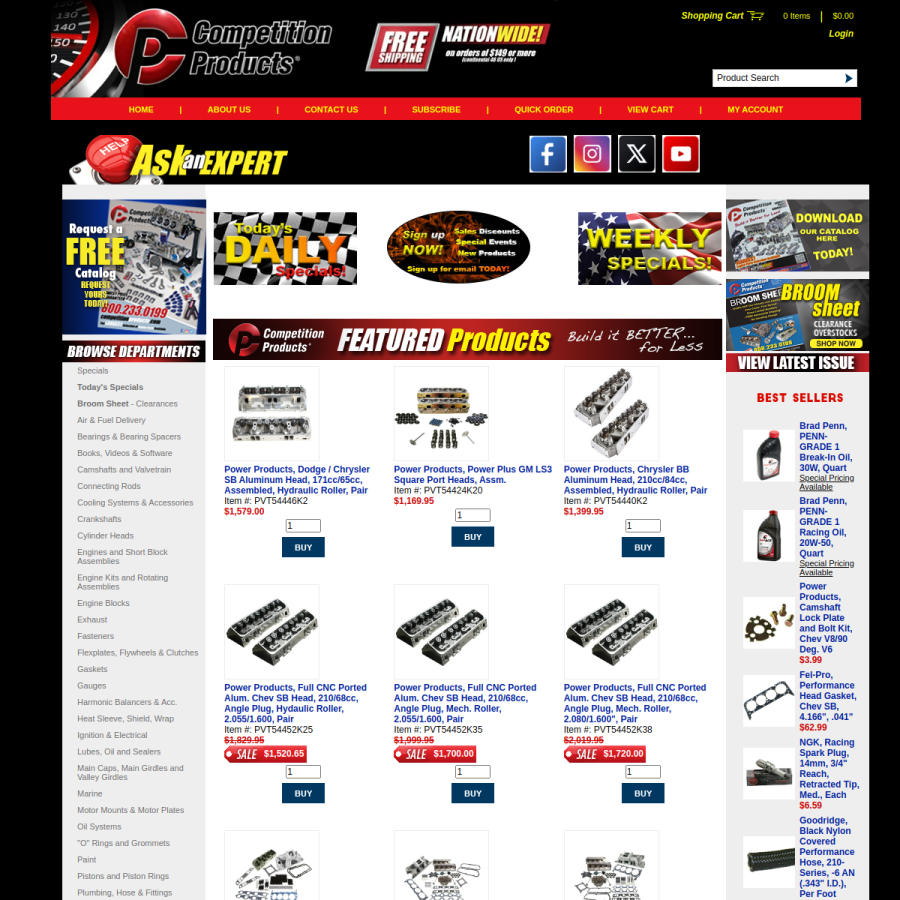 competitionproducts.com homepage screenshot