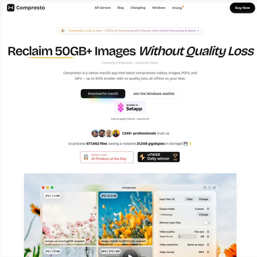 compresto.app homepage screenshot