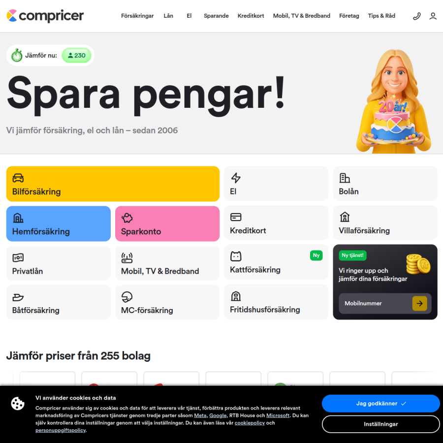 compricer.se homepage screenshot