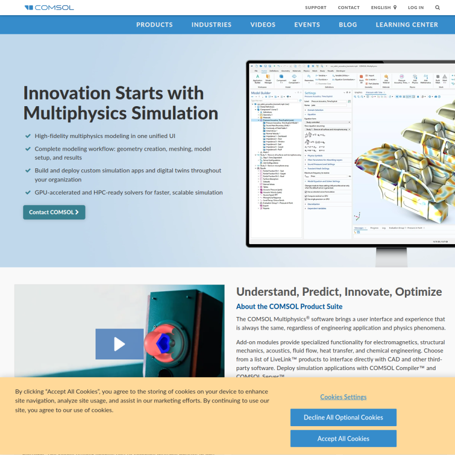 comsol.com homepage screenshot