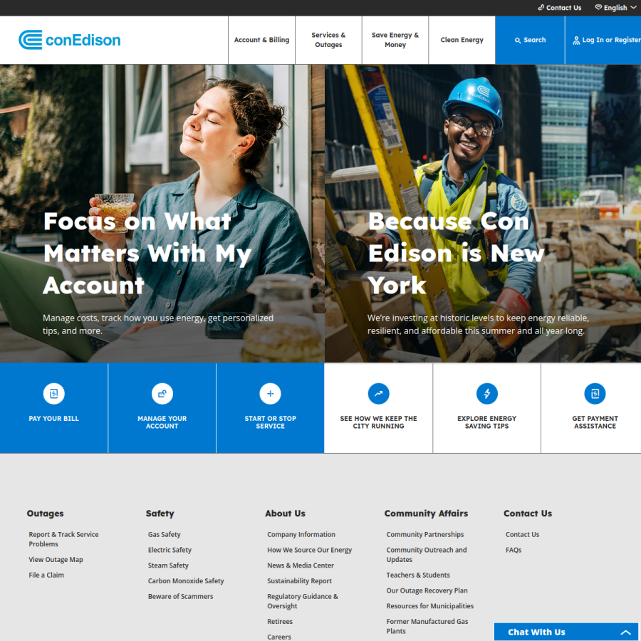 coned.com homepage screenshot