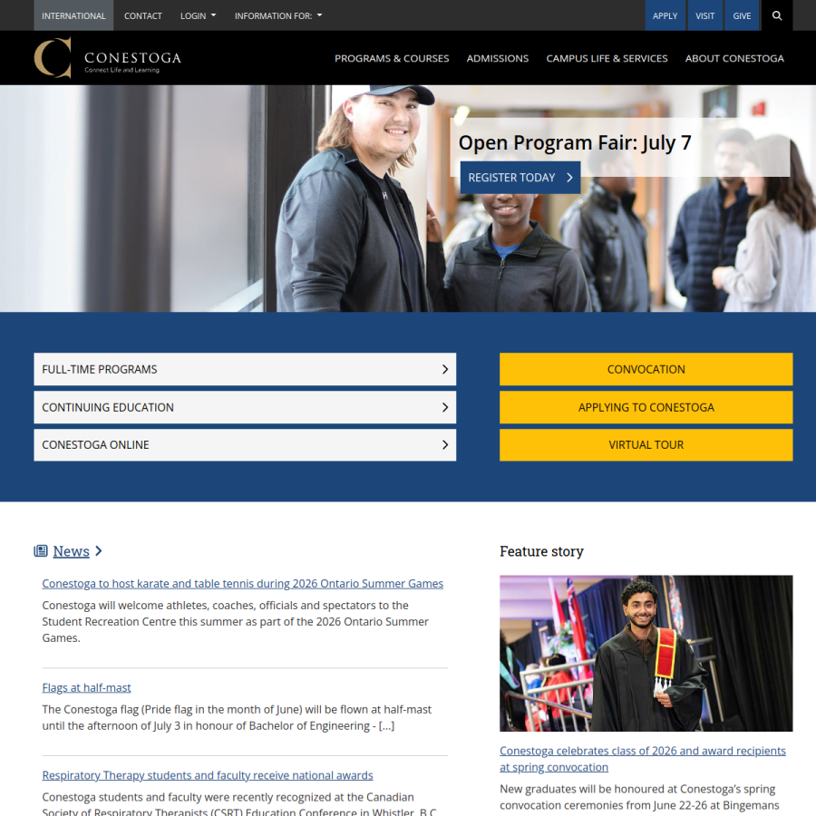 conestogac.on.ca homepage screenshot