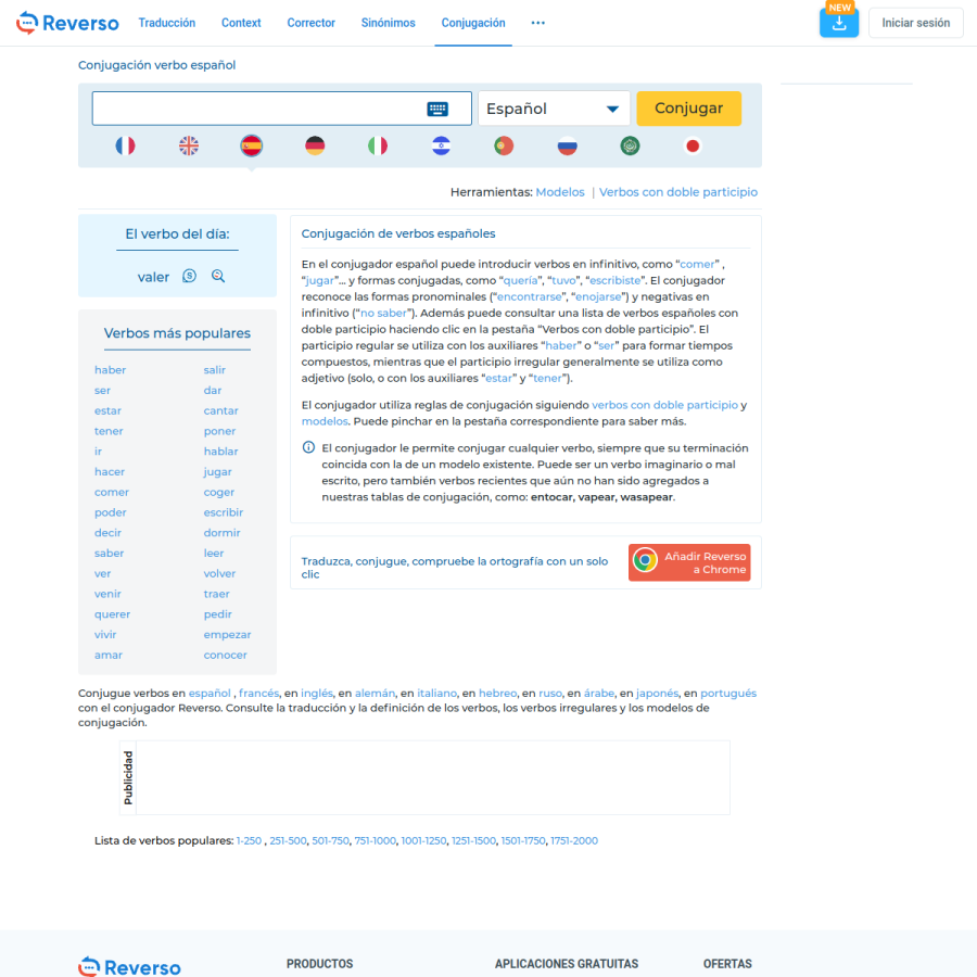 conjugador.reverso.net homepage screenshot