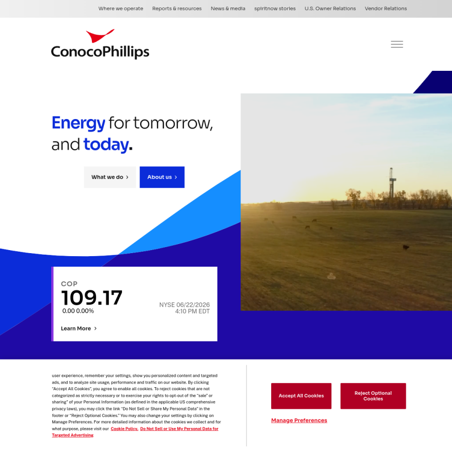 conocophillips.com homepage screenshot