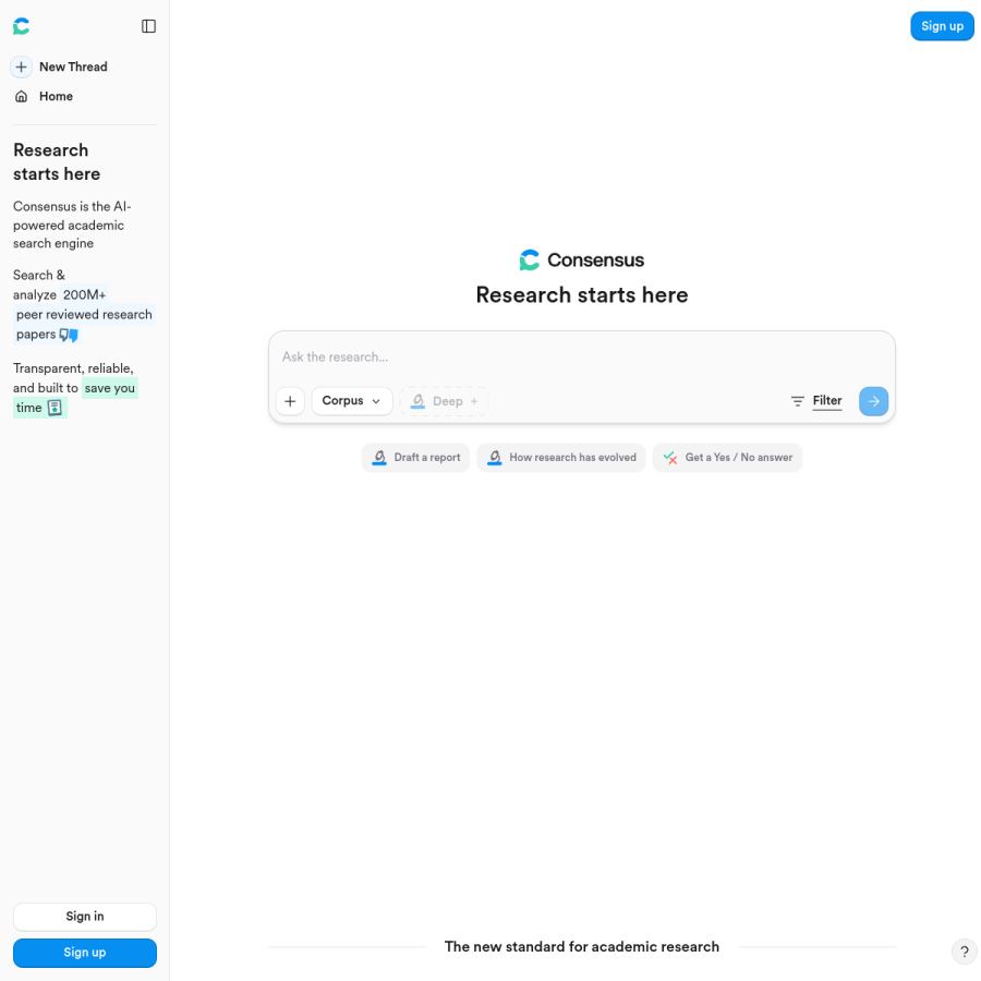 consensus.app homepage screenshot