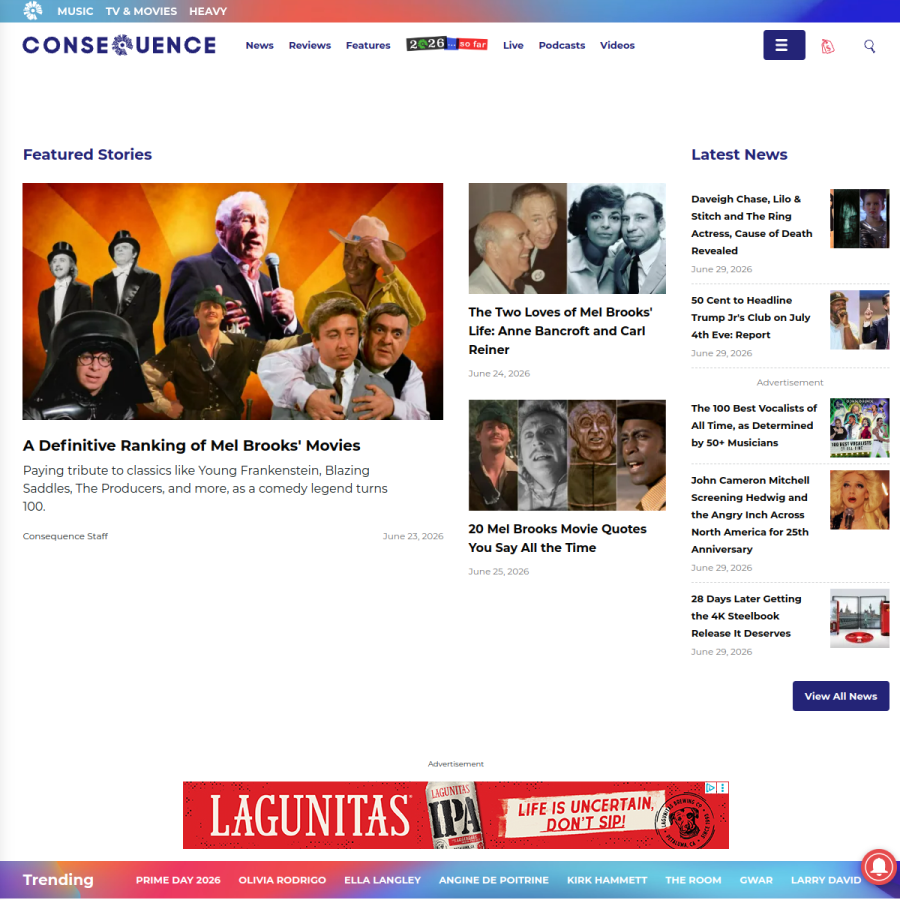consequence.net homepage screenshot