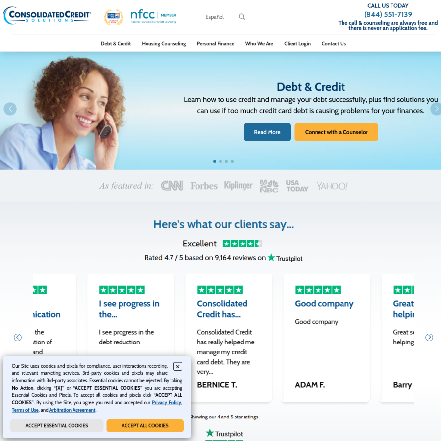 consolidatedcreditsolutions.org homepage screenshot