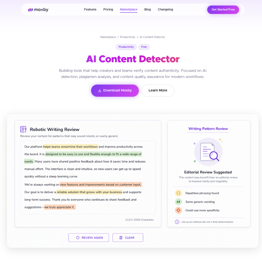 contentdetector.ai homepage screenshot