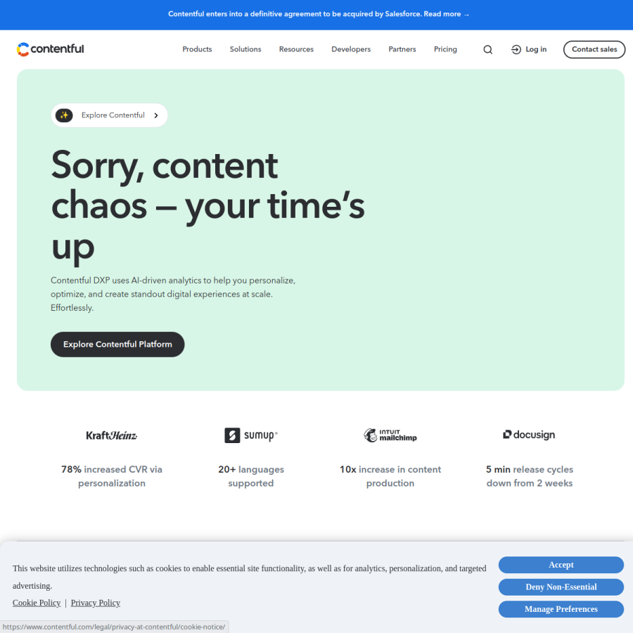 contentful.com homepage screenshot