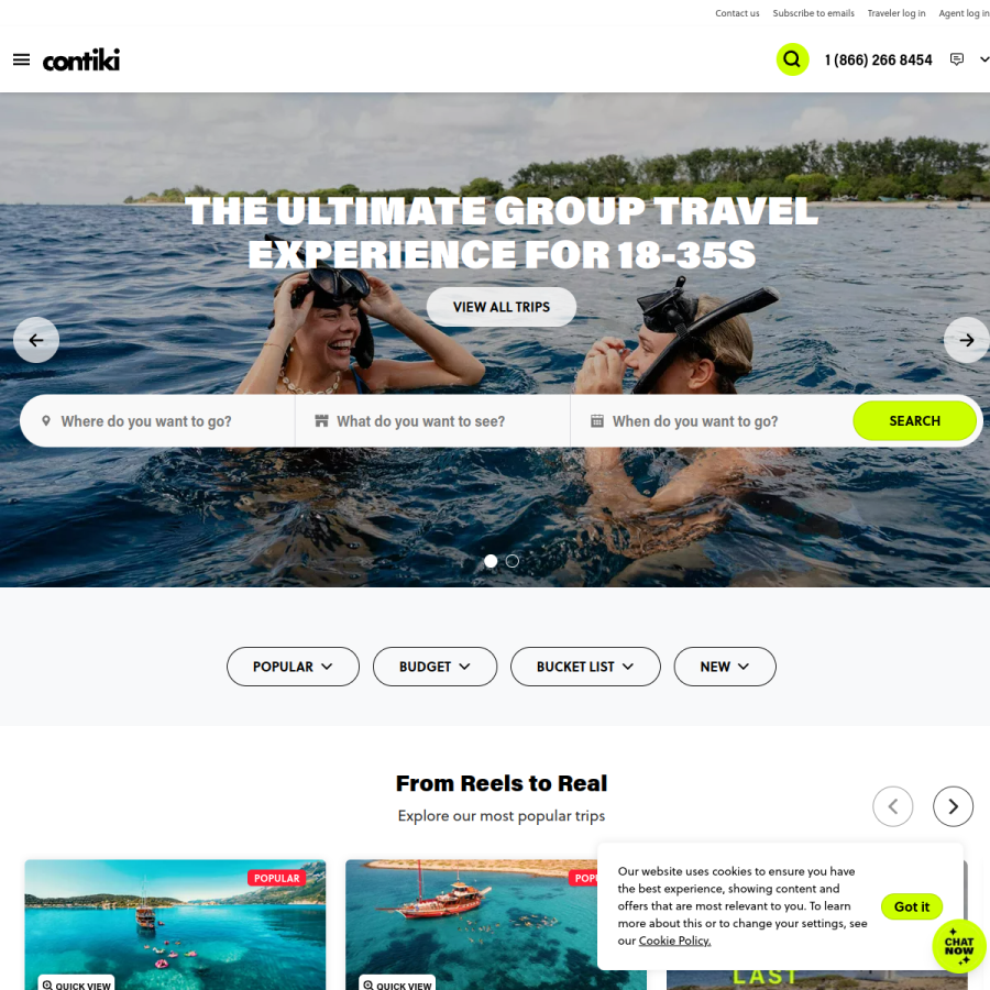 contiki.com homepage screenshot