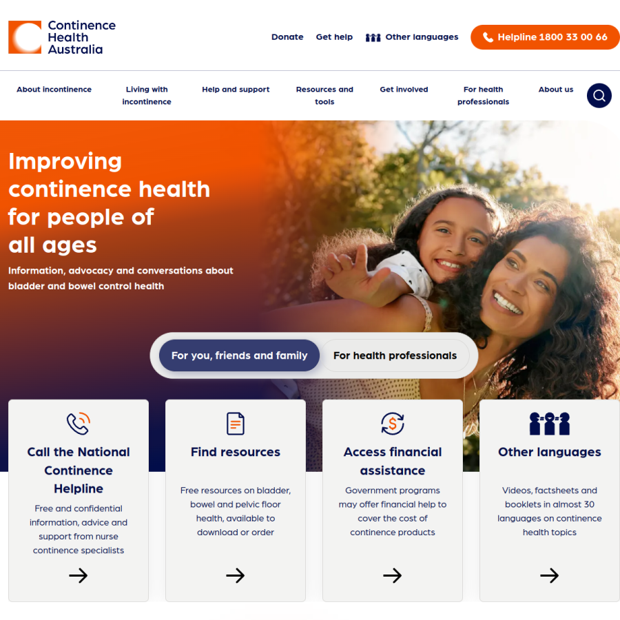 continence.org.au homepage screenshot