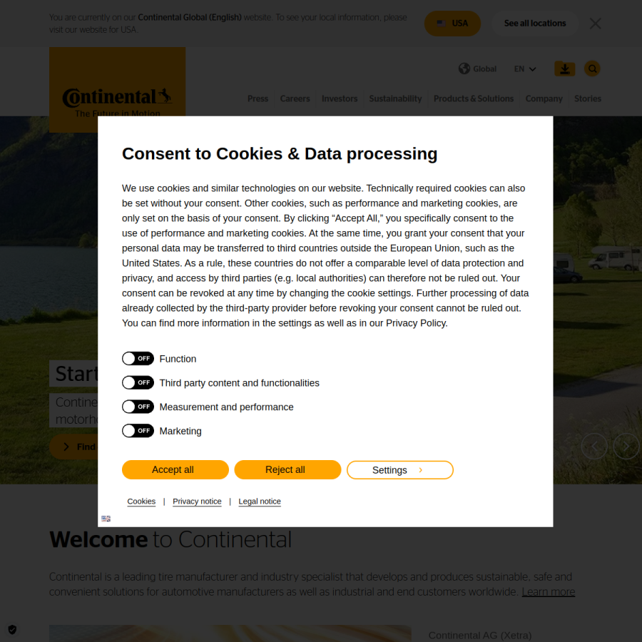 continental.com homepage screenshot