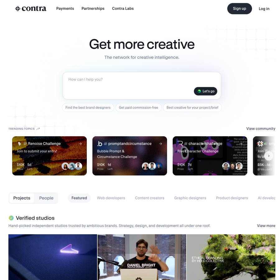 contra.com homepage screenshot