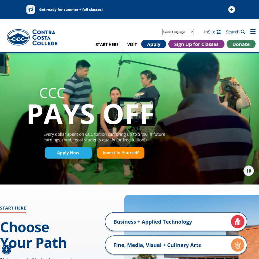 contracosta.edu homepage screenshot