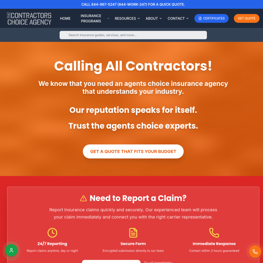 contractorschoiceagency.com homepage screenshot
