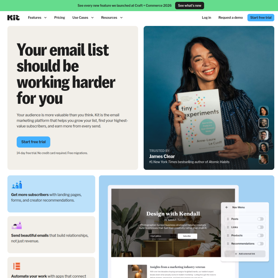convertkit.com homepage screenshot
