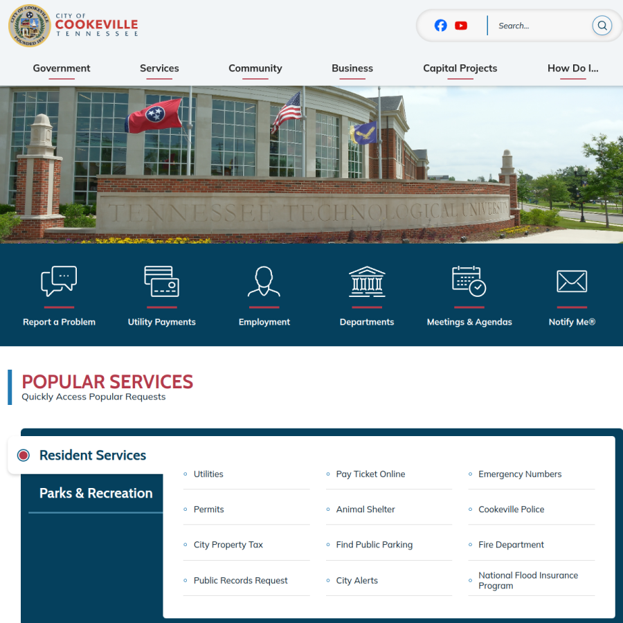 cookeville-tn.gov homepage screenshot