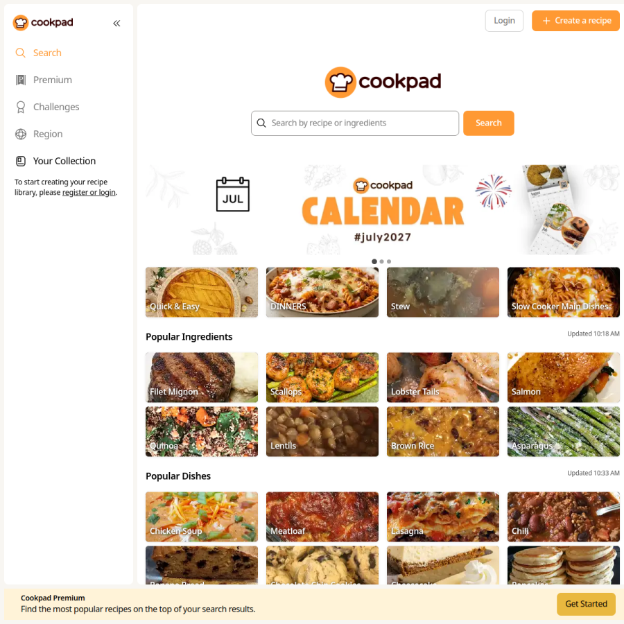 cookpad.com homepage screenshot