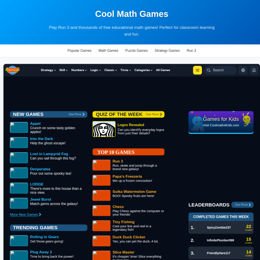 cool-math.games homepage screenshot