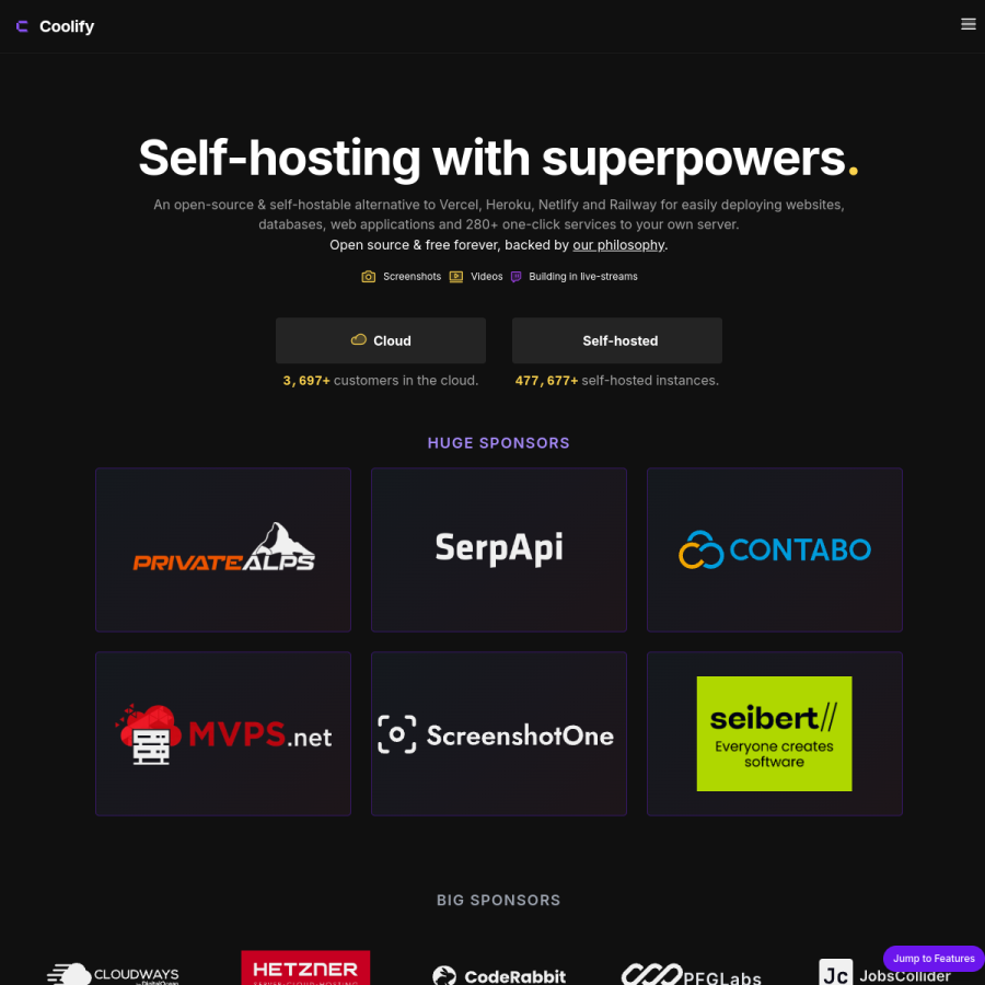 coolify.io homepage screenshot