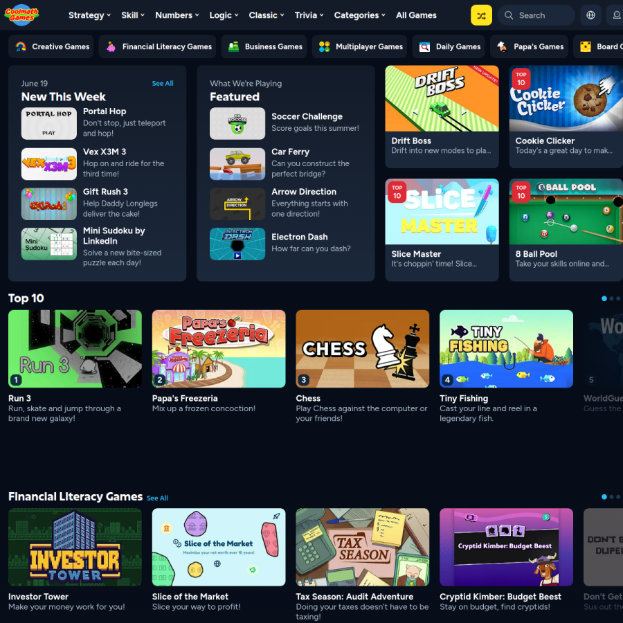 coolmathgames.com homepage screenshot