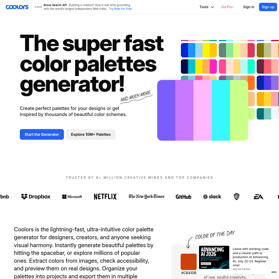 coolors.co homepage screenshot