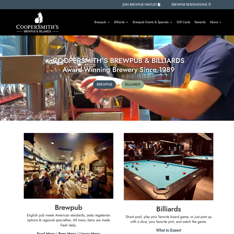 coopersmithspub.com homepage screenshot